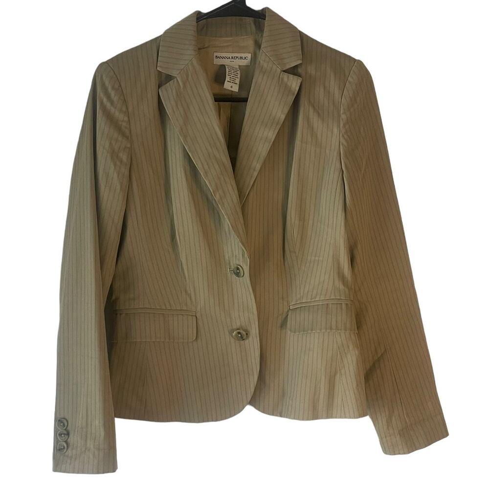 Banana Republic  4 Striped‎ Tan Career 2 Button Blazer Interview Outfit Women
